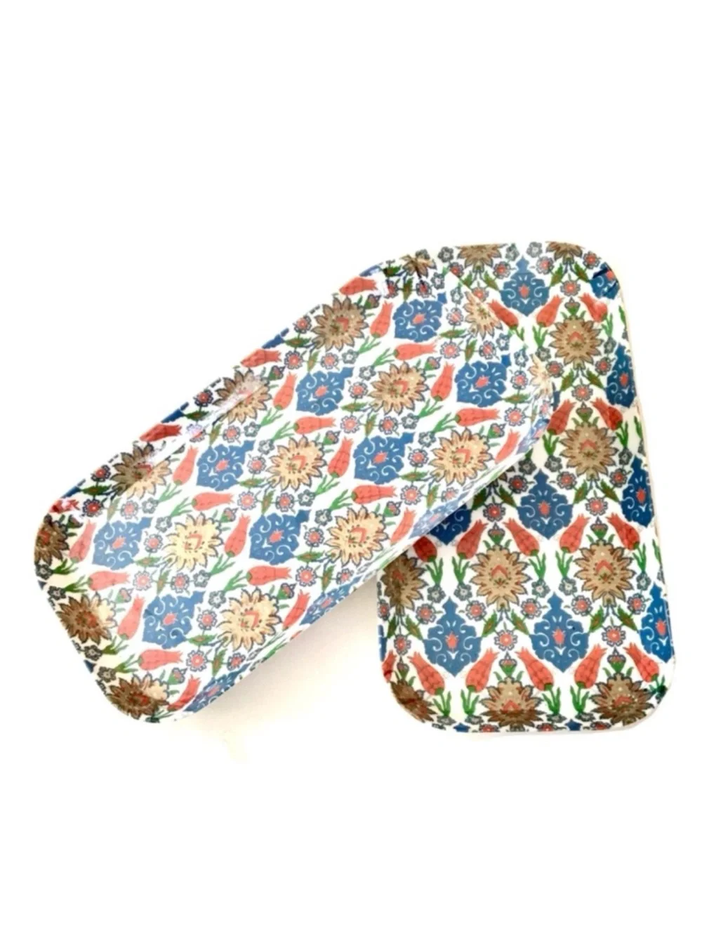 Vintage Set of Two Melamine Trays in Retro Print